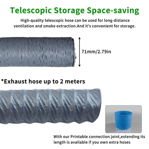 Voron 2.4 R2 Filament Fume Extraction Kit With Retractable Exhaust Hose And 6038 Ventilation Fan, telescopic smoke extraction hose.