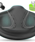 Noseless Oversized Bike Seat With Backrest for Electric and Stationary Bikes Extra Wide 13x9 Inch Cushion 7cm Foam No Nose Design for Ultra Comfy Ride Fits Most Road Bikes and Exercise Bikes Great for Men and Women black oversized seat with 22mm clamp