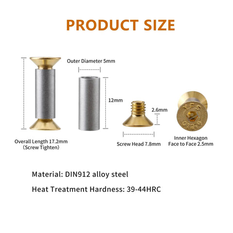 Product size details of 30 Piece Knife Handle Screws Set With Gold Hex Flat Head Fasteners for knife making and replacement