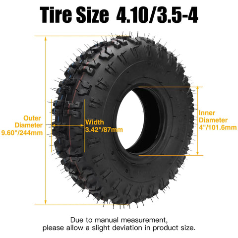 2 Pack 4.10-4 410-4 4.10/3.50-4 Inner Tubes, tire size dimensions, 24 PSI, durable replacement for lawn mowers and wheelbarrows.