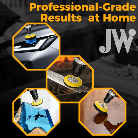136 Piece Wet And Dry Sanding Disc And Polishing Kit used on car, metal, resin, and wood surfaces with drill attachment