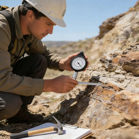 Heavy Duty Rock Solid Map Distance Measurer Built Like A Tank For Spot On Tracking And No Sweat Handling On Rough Outdoor Job Sites By Seasoned Surveyors And Engineers in use by a field surveyor.