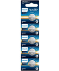 Dead Reliable CR2032 Lithium Coin Batteries Five Pack For Apple Airtags Car Key Fobs Sensors And Watches, stacked in packaging.