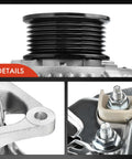 Close-up details of alternator compatible with Dodge Ram 1500 2500 3500 4000 Dakota and Jeep Grand Cherokee 90 amp 12 volt.