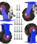 Heavy Duty Rubber Castor Wheels With Lock Brakes Chunky Steel Swivel Casters, set of four with bolts for installation.