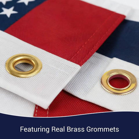 Close-up of Tough As Nails 3x5 Ft US Flag For High Winds 420D Polyester With Brass Grommets Embroidered Stars And Sewn Stripes