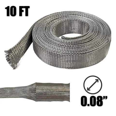 10 FT coil of 1 Inch Flat Tinned Copper Shielding Sleeve For EMI RFI, braided wire mesh, 0.08 inch diameter, close-up view