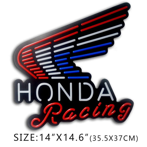 Ultra Thin LED Neon Sign Wall Lamp For Bars And Home, 14 X 14.6 inch Honda Racing design with colorful bright glow