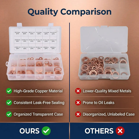 Pro Copper Crush Washer Set 350 Piece Brass Gasket Assortment 18 Metric Sizes Oil Drain Plug Seals in labeled case