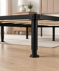Heavy Duty Adjustable Bed Frame Support Legs 7 To 12 Inch Set All Metal With Enlarged Non Slip Rubber Bases on wooden floor