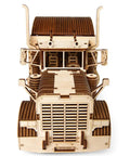 Mechanical 3D Wooden Puzzle Heavy Boy Truck VM-03 Model Kit For Adults And Teens, front view of laser-cut plywood truck model