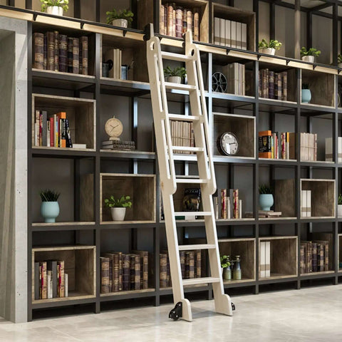 Must Have Sliding Barn Door Kit With Rolling Ladder Hardware in a modern library setting, adjustable rail and round tube extension