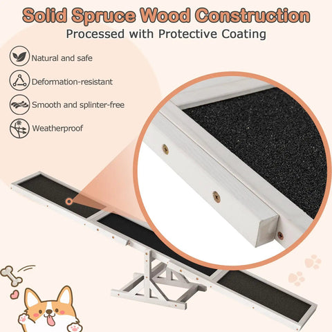 Wooden Dog Agility Seesaw For Backyard Play And Training, Weatherproof Outdoor Exercise Toy With Solid Spruce Wood