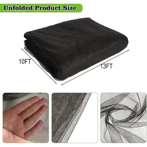 Ultrafine 10x13Ft Patio Bug Netting, Heavy Duty UV Resistant Mesh Made From Nanocomposite PP, folded view and texture close-up