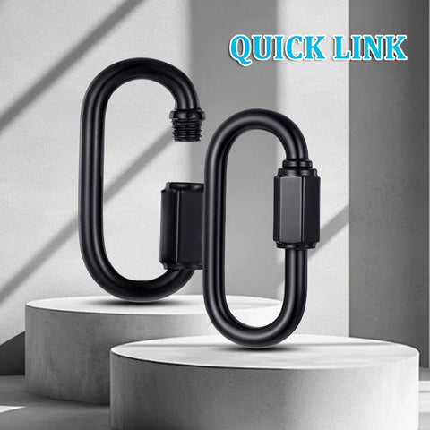 10 Pack 304 Stainless Steel M3.5 Quick Link Chains One Eighth Inch D Shape Locking Chain shown in black with threaded closure