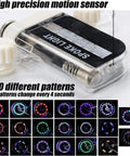 Close-up of waterproof LED bike wheel spoke light with motion sensor, 30 colorful patterns displayed, part of 2 Pack Waterproof LED Bike Wheel Spoke Lights For Night Rides With 30 Pattern Modes Durable Bike Accessories Easy Install Lit Colorful Patterns That Spark As You Speed Up Great Gift For Adults And Kids