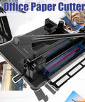 Heavy Duty A4 Paper Cutter With Metal Base Trimming Machine For Scrapbooking Office And Copy Shop Use Cuts Up To 31.5 Cm And Handles 380 To 400 Sheets A True Workhorse In Black shown from top angle with cutting lever