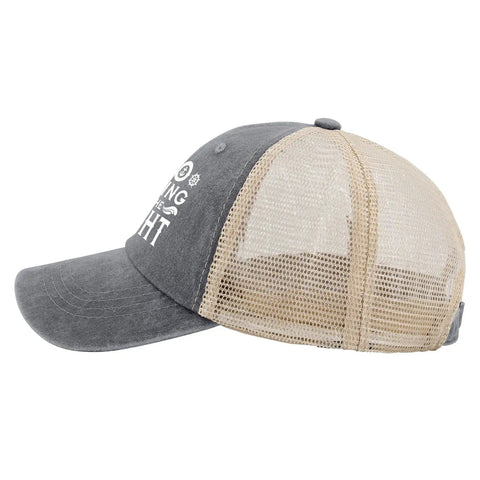 Side view of gray No Crying On The Yacht Women Hat Funny Golf Trucker Cap Lightweight Breathable Baseball Cap for all-day wear