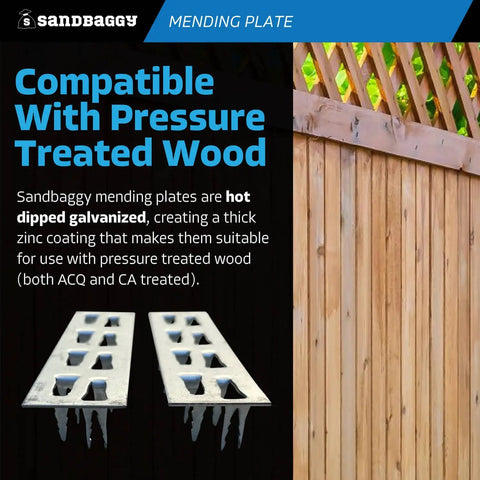 Built Tough Hot Dipped Galvanized Steel Mending Plates For Wood Deck Repair And Framing Reinforcement 1 Inch By 4 Inches for pressure treated wood.