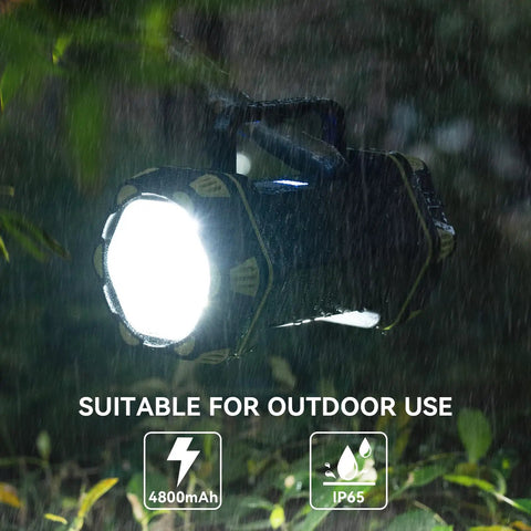 Emergency Spotlight Flashlight And Rechargeable Camping Lantern With High Lumen LED 800m reach lit during rain, IP65, 4800mAh