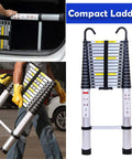 Telescoping Aluminum Ladder 20.3Ft Extension With Detachable Hooks EN131 Standard 330 Lb Load Capacity Adjustable Height In 15.7 Inch Increments Lightweight Built Like a Beast Portable Home Use Step Ladder For Ceiling Lights Painting And Hanging Decor, compact ladder folded with hooks