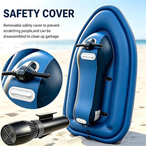 Electric Rush Wave Surf Boat Jet Ski Inflatable Underwater Scooter 700W Pro 16A with safety cover on beach