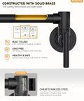 Slick Matte Black Brass Pot Filler Faucet Rock Solid Wall Mount Kitchen Cooktop Tap showing solid brass construction and safety certifications.