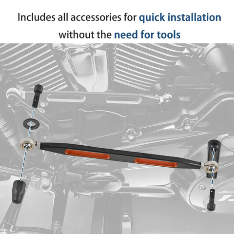 Shift Linkage Shifter For Harley Touring Motorcycles Softail Dyna Street Glide Road King Electra Glide Trike 1980 To 2024 Two Tone Black Orange Design Durable Aluminum Construction Easy Install installed on Harley engine