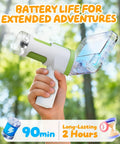 Kid Friendly 1600X Microscope With 4 Inch Digital Screen And 1080P Live View Slides Kit STEM Educational Science Toy For 3 To 14 Year Olds Perfect Christmas Or Birthday Gift For Curious Young Scientists in hand, battery life shown