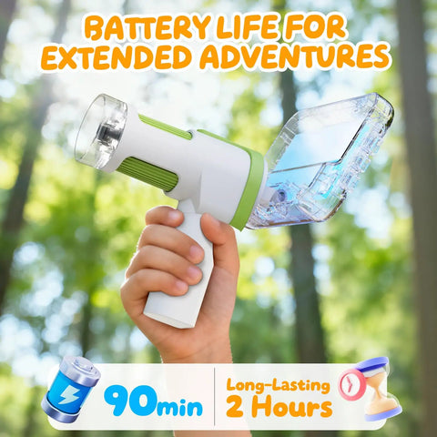 Kid Friendly 1600X Microscope With 4 Inch Digital Screen And 1080P Live View Slides Kit STEM Educational Science Toy For 3 To 14 Year Olds Perfect Christmas Or Birthday Gift For Curious Young Scientists in hand, battery life shown