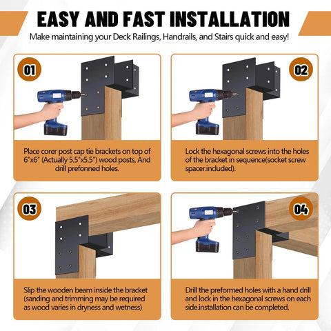 2 Pack 5.5 By 5.5 Post Cap Tie Brackets For Wood Gazebo Pergola And Outdoor Decks Stainless Steel Beam Support Corner Brackets For Connecting Posts Porches Dark Gray Finish