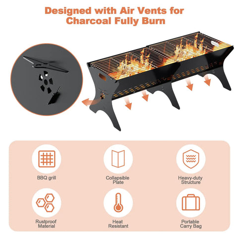 Two Pack Portable Folding Charcoal Grill Set For Camping And Backyard Barbecues Heavy Duty Campfire Grates with air vents