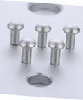 200 Pcs Solid Aluminum Dome Head Rivets M5x10 for DIY Projects and Workshop Builds, showing five rivets on a metal surface.