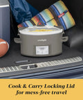 Heavy Duty 7 Quart Programmable Slow Cooker With Secure Locking Lid And Bright Digital Screen Cook And Carry Electric Pot in a car trunk.
