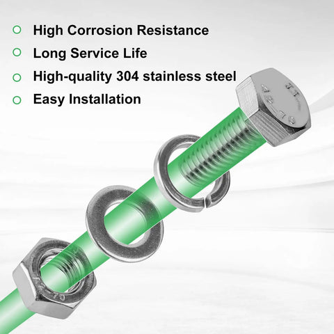 Hex bolt and nut with washers from All In One 260 Piece Metric Hex Bolt And Nut Set M6 M8 M10 In 304 Stainless Steel With Case
