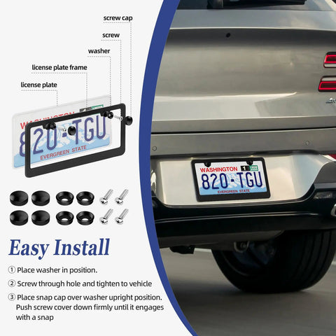 Set Of Two Matte Black Aluminum License Plate Frames For Front And Rear With Narrow Bezel And Rounded Corners Corrosion Resistant Finish Includes Screws Caps And Washers A Slick Durable Upgrade For Your Ride