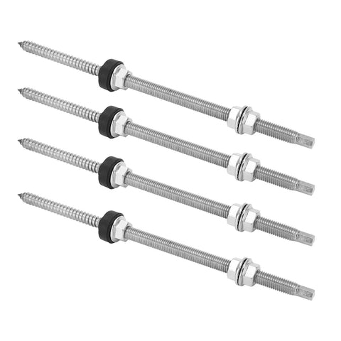 Rock Solid Four Pack Stainless Steel Double Head Screws For Solar Panel Mounting, heavy duty bolts with rubber washers.