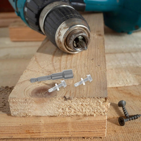Socket Cap Screws Kit 100 Pcs, 410 Stainless Steel on wooden board with screwdriver, corrosion-resistant for handyman jobs