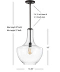 Oil Rubbed Bronze 13.25 Inch Mid Century Modern One Light LED Pendant Light Fixture With Clear Glass Shade, Adjustable Height