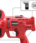 Close-up of the Auto Feed Drain Auger 120V with forward/reverse handle and variable speed control.