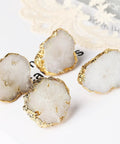 Geode Crystal Cabinet Knobs 4 Pack With Dope Gold Plated Gemstone Drawer Pulls For Kitchen Cabinets Dressers And Home Office Decor White Geode Style Easy Install