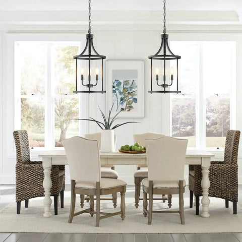 Dope 4 Light Pendant Fixture For Dining Room And Kitchen Modern Black Cage Lantern Chandelier With Ceiling Mount