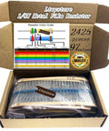 Open box of Resistor Kit With 2425 Pieces From 1 Ohm To 1M Ohm, Metal Film, 97 Values, 5 Percent Tolerance, One Eighth Watt.
