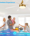 Family in kitchen under 65 Inch Ceiling Fan With Lights And Remote Six Speed Settings Quiet DC Motor Eight Reversible Blades
