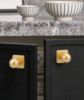 Slick Gold Zinc Alloy Cabinet Knobs With Premium Square Backplate And 1 Inch Round Ball Pulls For Kitchen Drawers Dressers Wardrobes Top Shelf Cupboard Furniture Hardware on black cabinets.