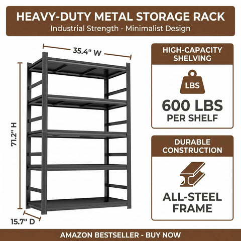 Five Tier Heavy Duty Metal Bookshelf Adjustable Tall Storage Rack With Anti Drop Fence High Capacity Steel Display Shelf Hella Sturdy To Stack Tons Of Gear And Books Without Any Wobble For Your Home Or Office