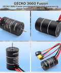Close-up of Gecko 3660 Fusion motor showing integrated sleek design for hobby enthusiasts with wiring and connectors.
