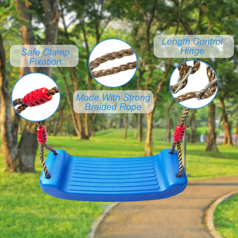 Kids Outdoor Swing Seat With Extra Thick Rope And Adjustable Height From Fifty Five To Seventy One Inches in a park setting