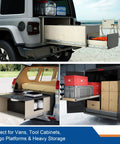 Detachable Built Tough Industrial Grade Heavy Duty Drawer Slide With Lock For Side Mount 28 Inch Length Three Fold Full Extension Ball Bearing Lock In And Lock Out 476 Lb Capacity Three Inch Widening Pair in van storage cargo platform setup