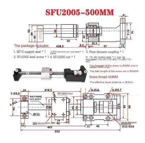 High Precision Ball Screw SFU2005 500mm For CNC Machines With Ultra Low Backlash And Smooth Rolling Friction For Stable Linear Motion And Robust Bearing Steel Construction For CNC Pros And Shops.